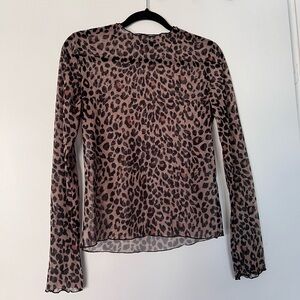 Zara Leopard Print Mesh Long Sleeve Top